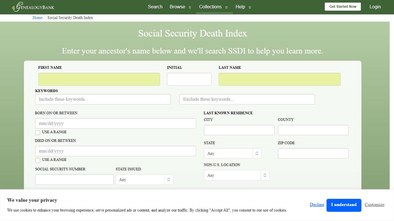 Social Security Death Index SSDI Records | GenealogyBank